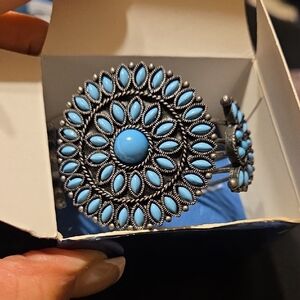 Turquoise Sunburst Statement Cuff Bracelet - Women Jewelry